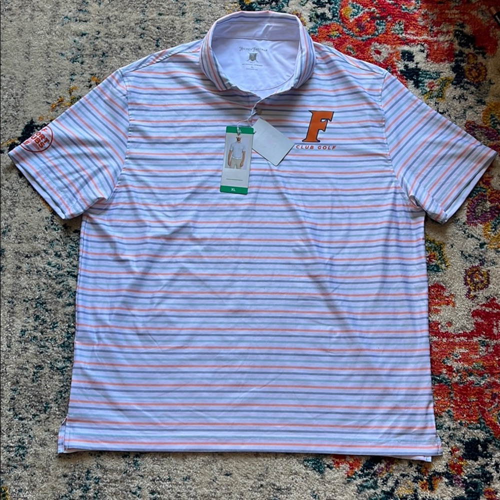 Hickey Freeman Striped Polo - White, Blue, and Orange